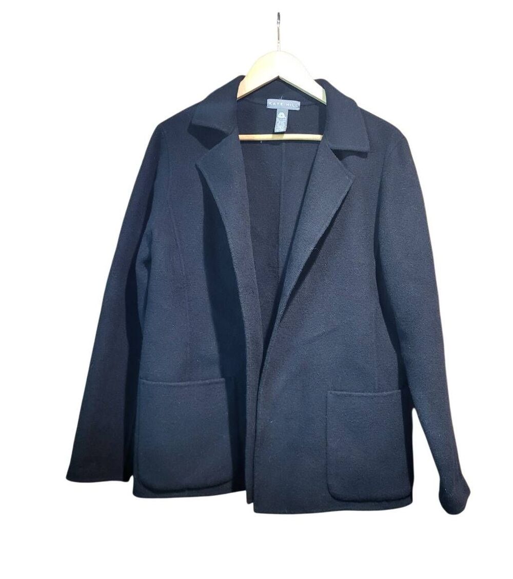 Vintage Kate Hill Blazer Jacket Women's Large Black Woolmark Wool Winter Classic